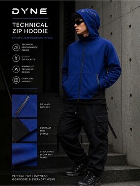 DYNE Techwear Scuba Zip Hoodie Blue Utility Gorpcore Veilance Style Sz Small